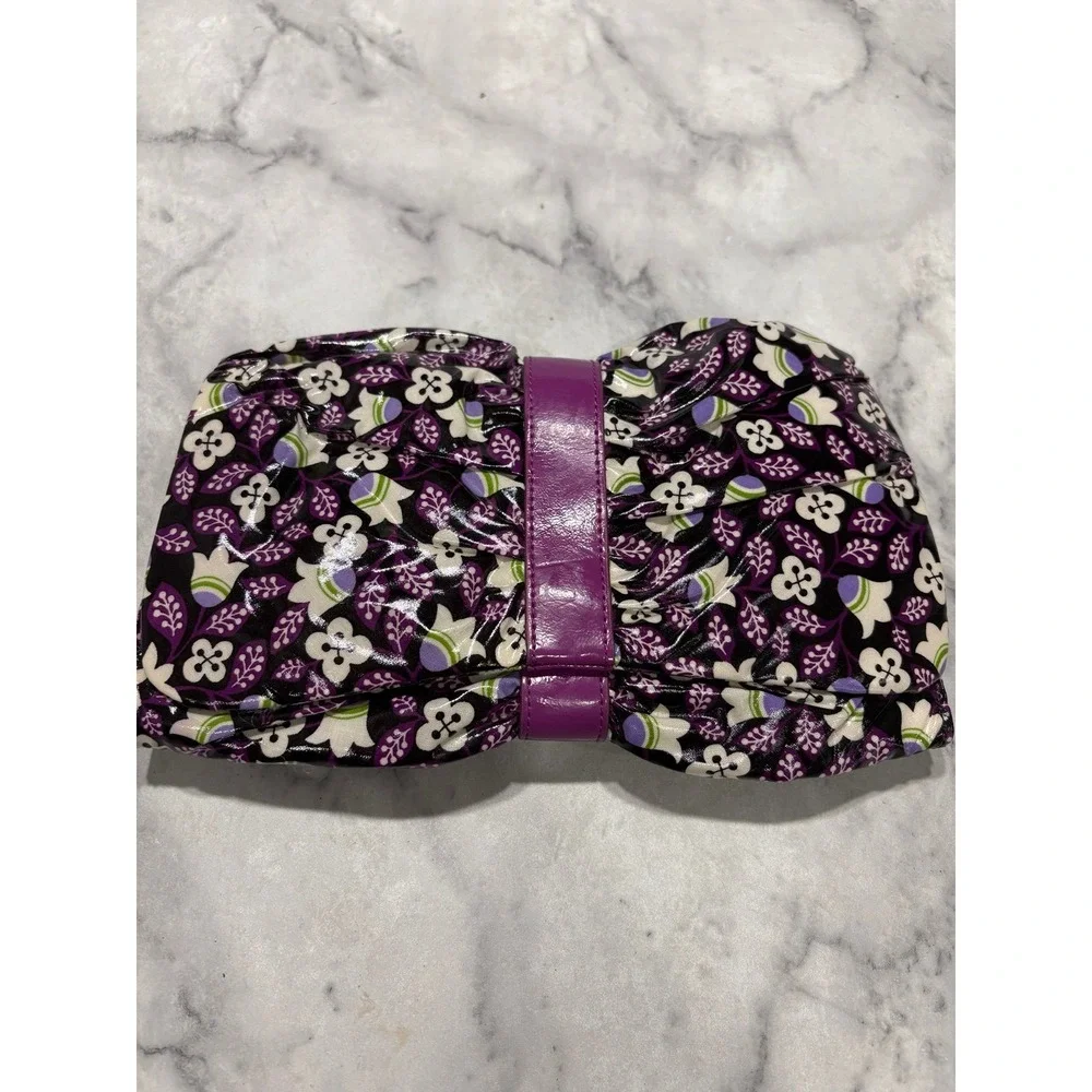 Vera Bradley Frill Concert Clutch/Crossbody/Wrist Bag PURPLE PLUM PETALS Pattern